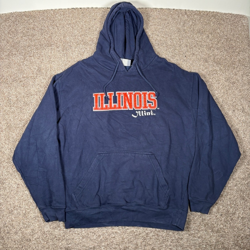 Vintage Illinois Fighting Illini Blue Hoodie Sweatshirt Mens Large J‎ America
